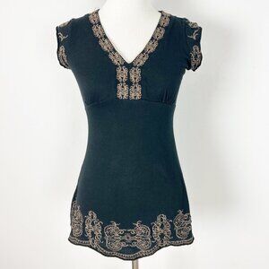 Y2K \Embroidered Babydoll Top Black Boho Whimsigoth Size Small Women's